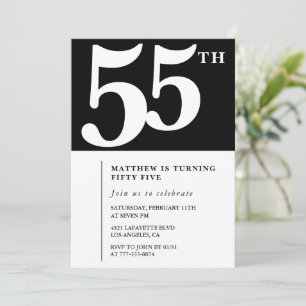 invitación de cumpleaños número 55 negra elegante 