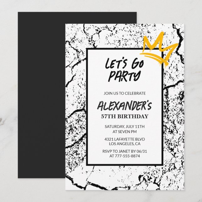 Invitación de cumpleaños número 57 negra Hombres G (Anverso / Reverso)