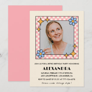 Invitación de cumpleaños número 58 con foto floral
