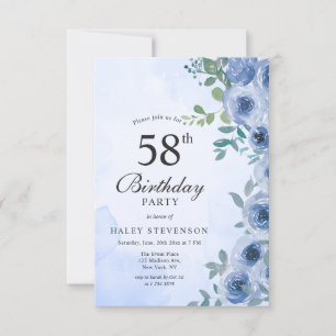 Invitación de cumpleaños número 58 Dusty Blue Wate