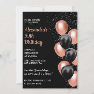 Invitación de cumpleaños número 59 en rosa oro Glo