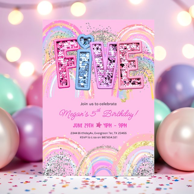 Invitación de cumpleaños número 5 con arcoíris (Subido por el creador)