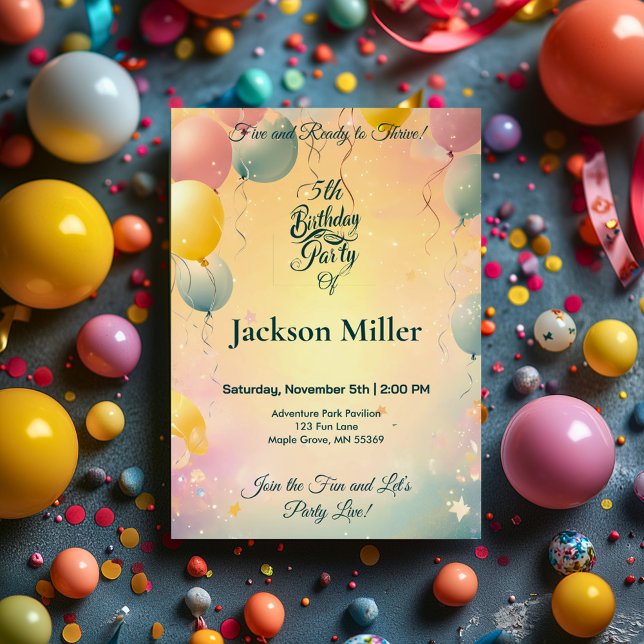 Invitación de cumpleaños número 5 con globos de ac (Subido por el creador)