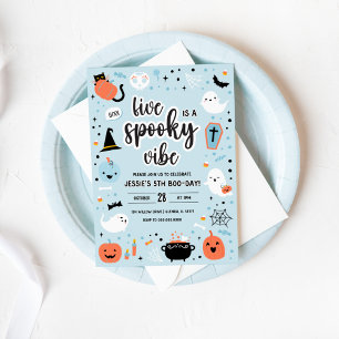 Invitación de cumpleaños número 5 de Halloween azu