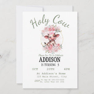 Invitación de cumpleaños número 5 de Holy Cow Girl