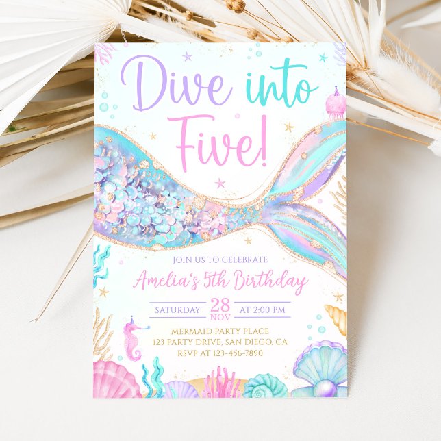 Invitación de cumpleaños número 5 de Mermaid Dive  (Subido por el creador)