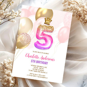 Invitación de cumpleaños número 5 de niña con glob
