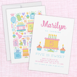 Invitación de cumpleaños número 5 de Pink Five Is 