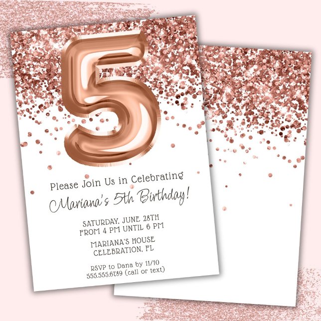 Invitación de cumpleaños número 5 de Rose Gold (Subido por el creador)