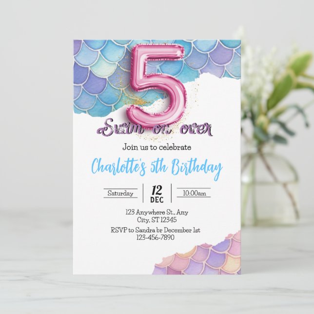 Invitación de cumpleaños número 5 de Sirena (Anverso de pie)