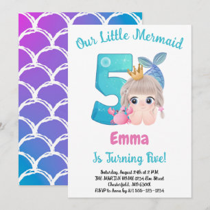 Invitación de cumpleaños número 5 de sirena