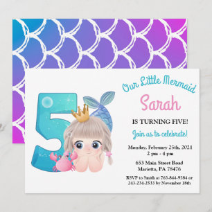 Invitación de cumpleaños número 5 de Sirena acuare