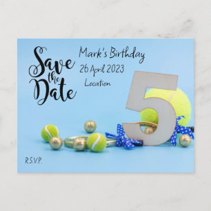 Invitación de cumpleaños número 5 de Tennis "Save 