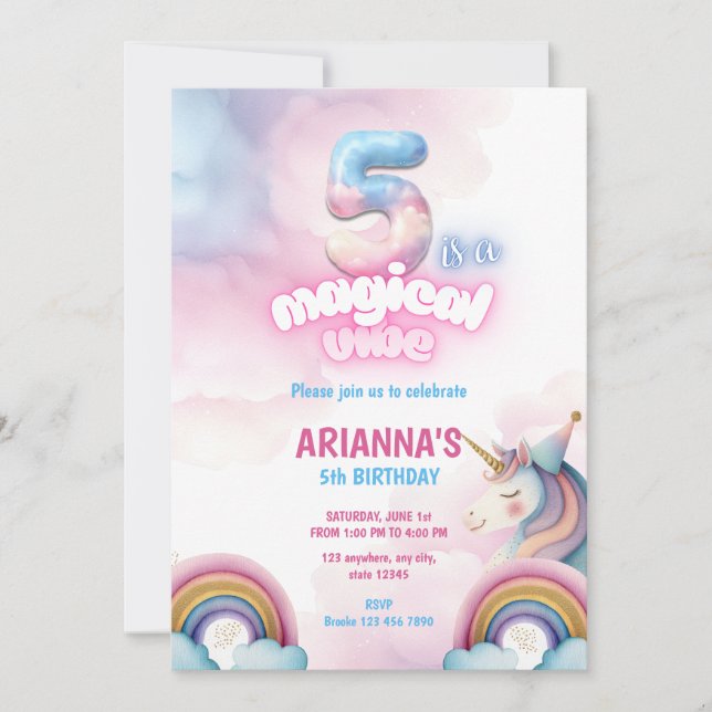 Invitación de cumpleaños número 5 de Unicornio Arc (Anverso)