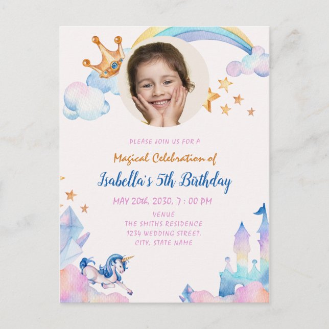Invitación de Cumpleaños número 5 del Unicornio Má (Anverso)