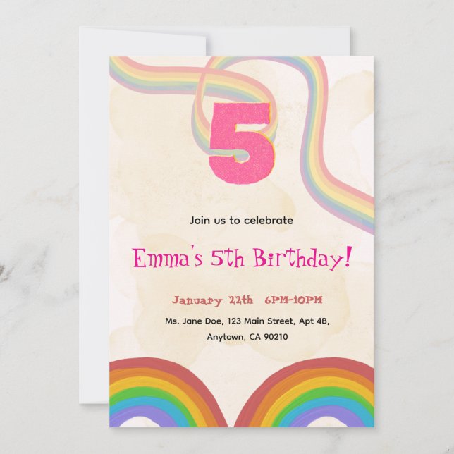Invitación de cumpleaños número 5 editable con len (Anverso)