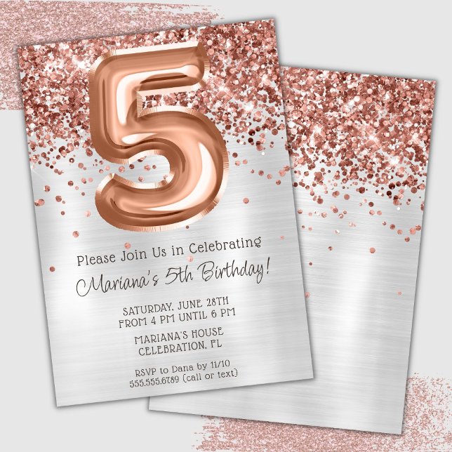 Invitación de cumpleaños número 5 en rosa oro plat (Subido por el creador)