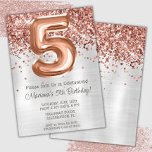 Invitación de cumpleaños número 5 en rosa oro plat