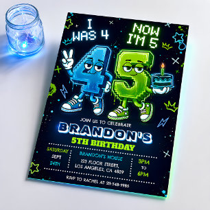 Invitación de cumpleaños número 5 Neon Glow para n