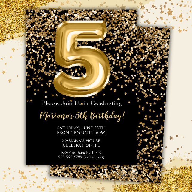 Invitación de cumpleaños número 5 para niña Black  (Subido por el creador)