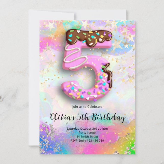Invitación de cumpleaños número 5 para niñas (Anverso)