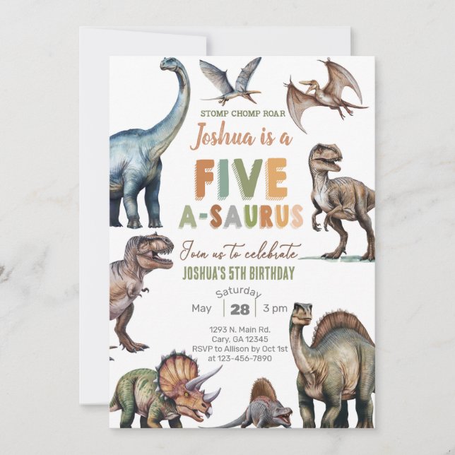 Invitación de cumpleaños número 5 para niño con Di (Anverso)