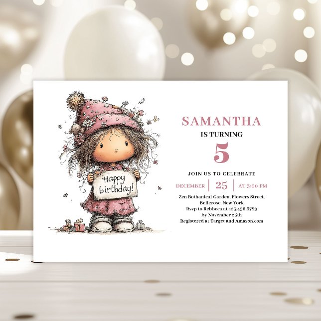 Invitación de cumpleaños número 5 para niños diver (Funny Kids 5th Birthday Invitation Pink File)