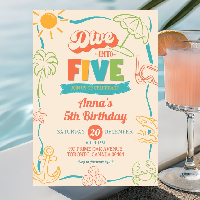 Invitación de cumpleaños número 5 Retro Dive Into  (Subido por el creador)