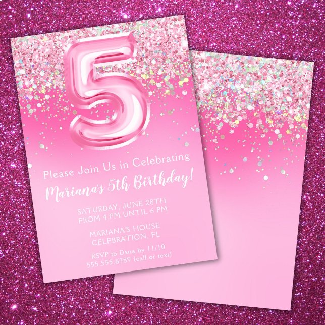 Invitación de cumpleaños número 5 rosa para niña c (Subido por el creador)