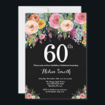 Invitación de cumpleaños número 60<br><div class="desc">Invitación de cumpleaños número 60 para mujeres. Flor floral acuarela. Fondo del tablero negro. Rosa,  Amarillo,  Naranja,  Flor Púrpura. Cumpleaños de adultos.
Para más personalización,  haga clic en el botón "Personalizar" y utilice nuestra herramienta de diseño para modificar esta plantilla.</div>