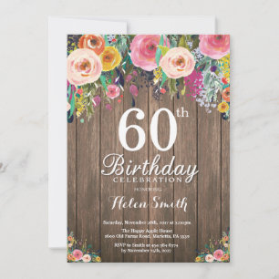 Invitación de cumpleaños número 60 a floral rústic