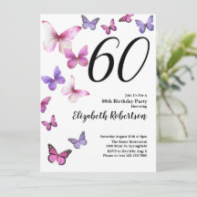 Invitación de cumpleaños número 60 a la mariposa e