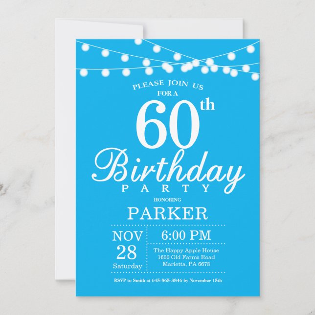 Invitación de cumpleaños número 60 Azul (Anverso)