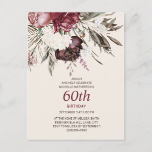 Invitación de cumpleaños número 60 borgoña marfil 