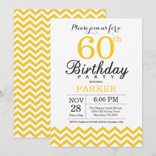 Invitación de cumpleaños número 60 Chevron amarill