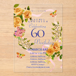 Invitación de cumpleaños número 60 con cinta de ro