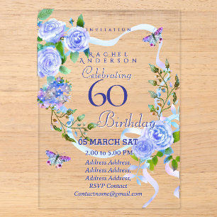 Invitación de cumpleaños número 60 con cinta de ro