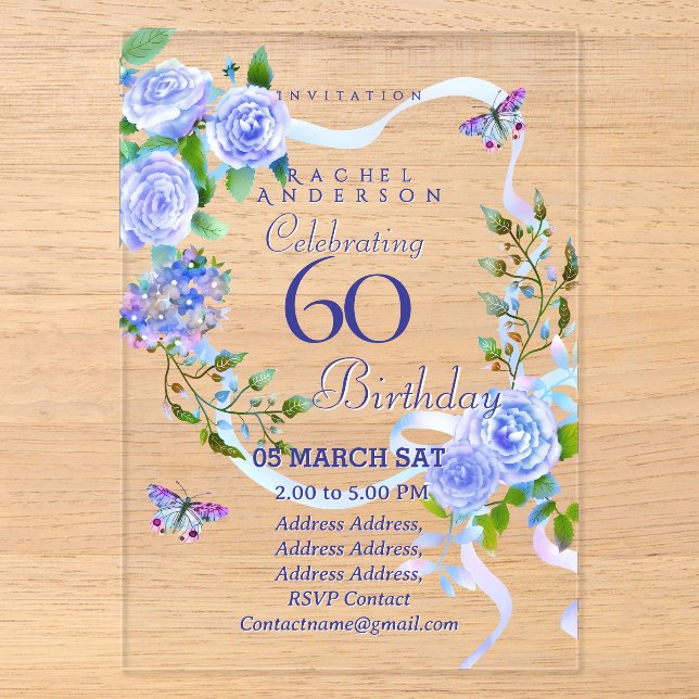 Invitación de cumpleaños número 60 con cinta de ro (Anverso)
