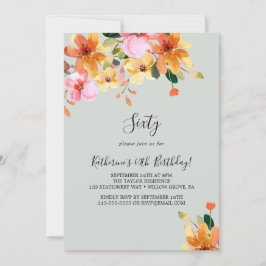 Invitación de cumpleaños número 60 con diseño flor