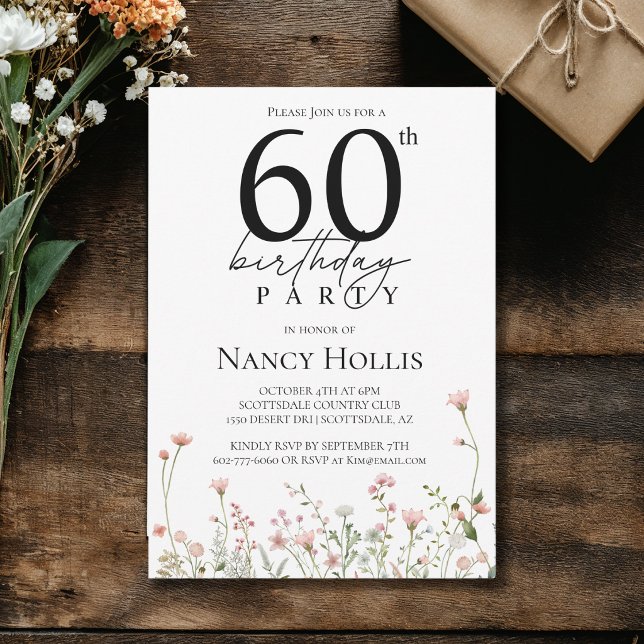 Invitación de cumpleaños número 60 con elegante es (Subido por el creador)