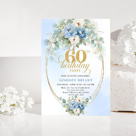 Invitación de cumpleaños número 60 con flores azul