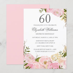 Invitación de cumpleaños número 60 con flores de a