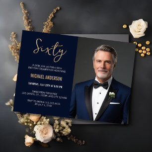 Invitación de cumpleaños número 60 con foto en ága