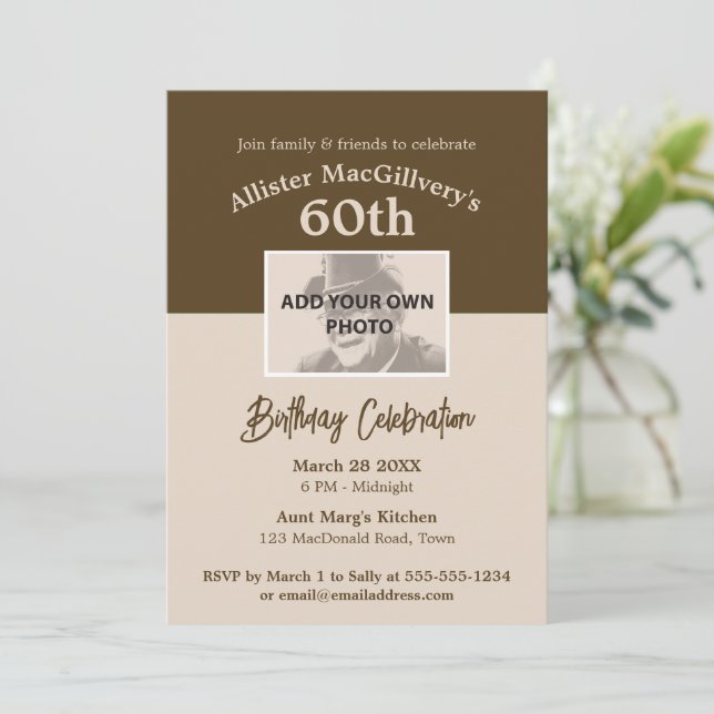 Invitación de cumpleaños número 60 con foto - Marr (Anverso de pie)