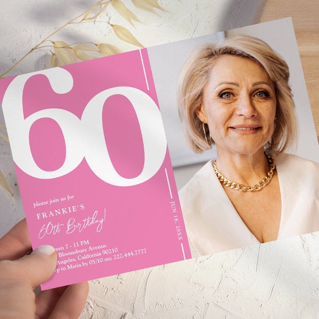 Invitación de cumpleaños número 60 con foto rosa (Subido por el creador)