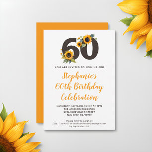 Invitación de cumpleaños número 60 con girasoles e