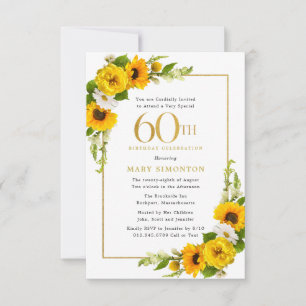 Invitación de cumpleaños número 60 con girasoles r