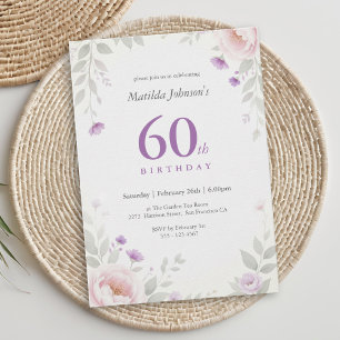 Invitación de cumpleaños número 60 con jardín flor