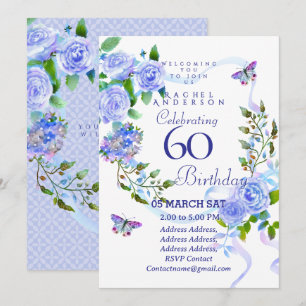 Invitación de cumpleaños número 60 con lazo de ros