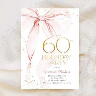Invitación de cumpleaños número 60 con lazo rosa e